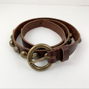 Brown leather studded belt